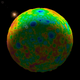 A grazing view of Ceres’ largest well-preserved 280-km impact crater, Kerwan, near the limb. Color coding indicates elevation; blue regions are low and red regions are high. Image: Southwest Research Institute